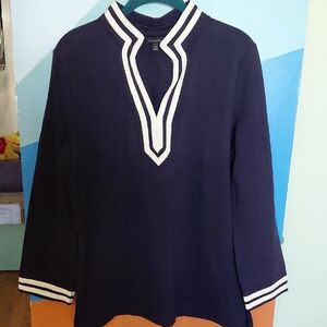 Talbots Navy Tunic with White Accents